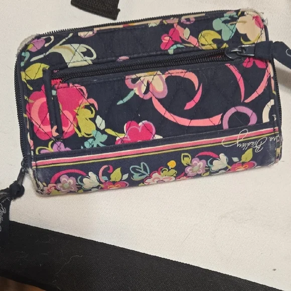 Vera Bradley Navy Floral Quilted Turn-Lock Wallet with Pink & Yellow Accents - Picture 2 of 3